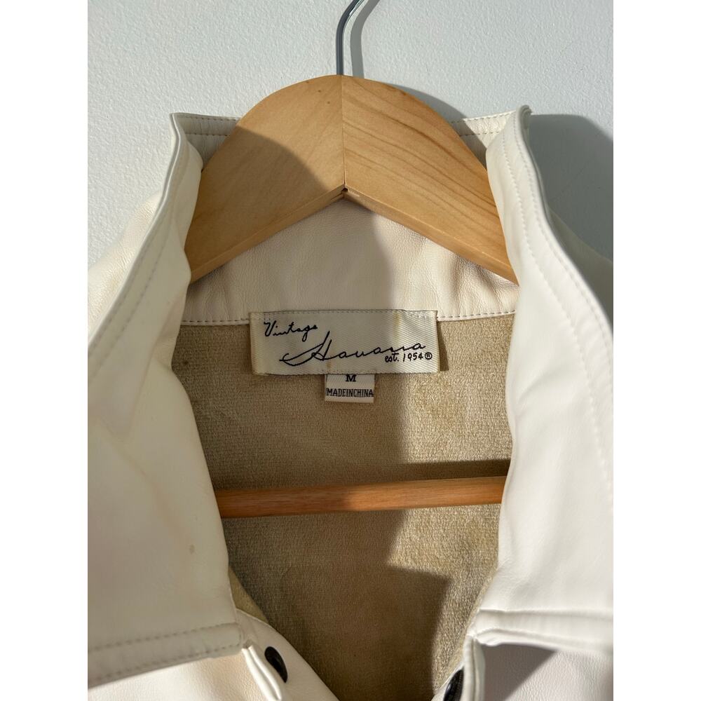 Vintage Havana romper women size M cream faux leather shorts collar short sleeve - Picture 4 of 11